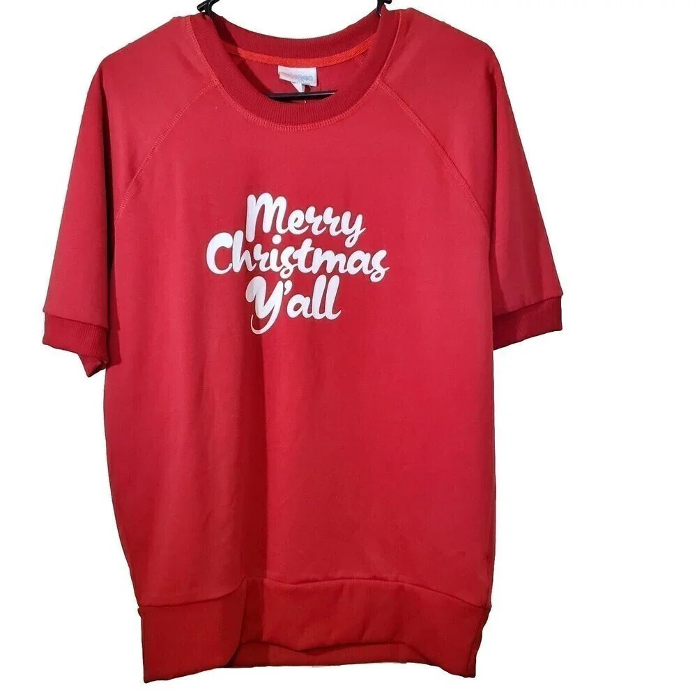 LULAROE‎ Jane Sweatshirt Womens Small Red Short Sleeve Xmas Merry Christmas Yall